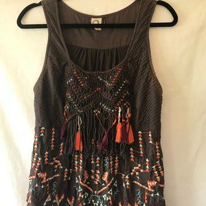 Anthropologie Akemi + Kin Rigmarole Embroidered Tasseled Tank Top, Size M